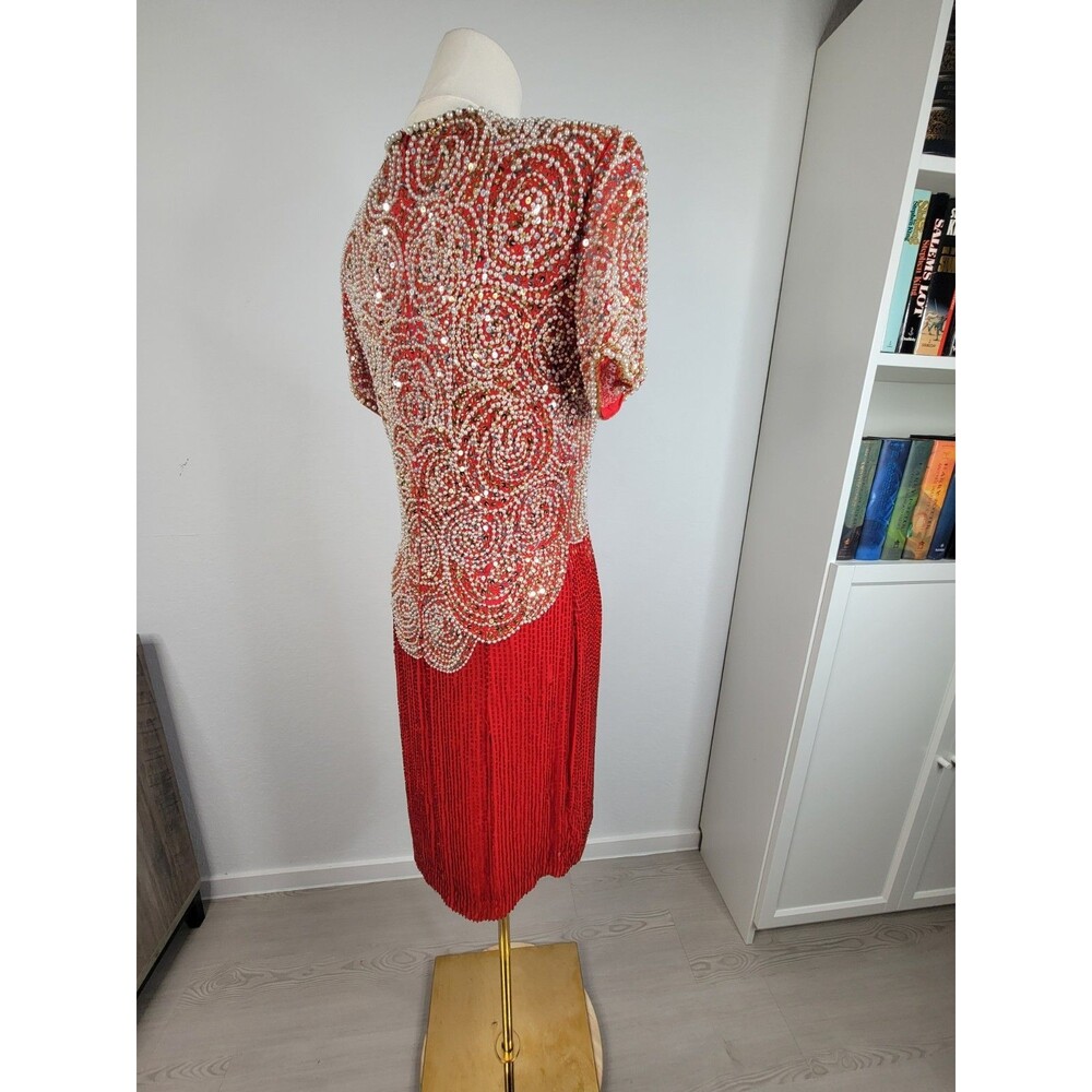 VTG Black Tie by Oleg Cassini Short Sleeve Sequin Beaded Mini Dress Women’s 6 - Picture 9 of 16
